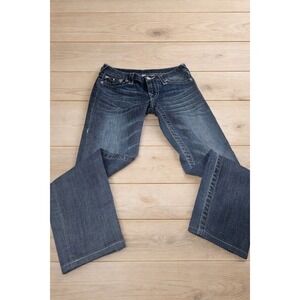 True Religion Dark Wash Crystal Flap Pocket Flare Jeans Womens Size 27 Low Rise